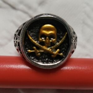 Men's Silver and Gold Skull Ring